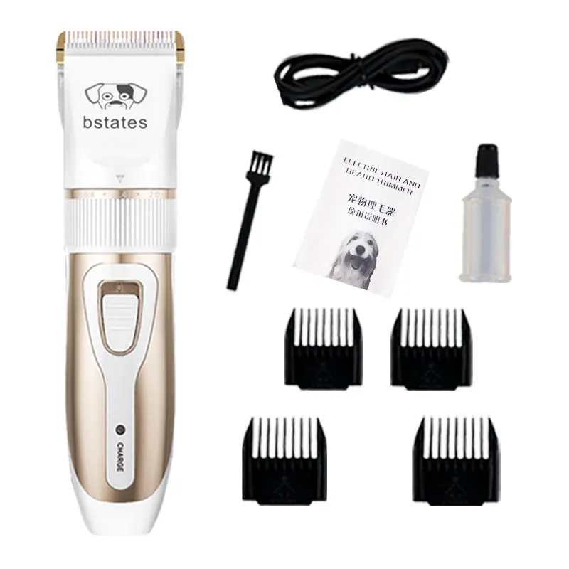 Dog shaver with titanium ceramic blade, copper motor, compact 4.5cm host, and charging cable