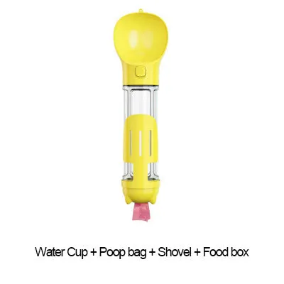 Portable 3-in-1 dog water bottle with leak-proof design, poop bag dispenser, and treat holder in aquamarine colour