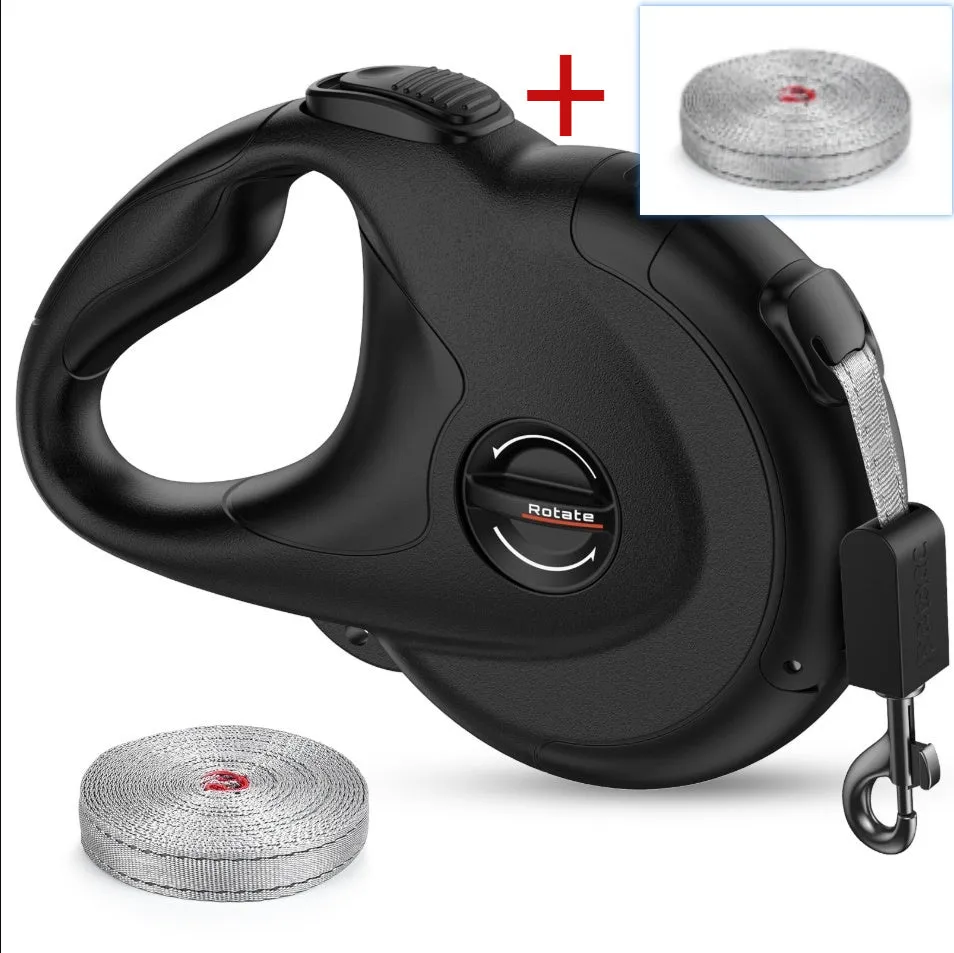 Retractable reflective dog walking tractor leash 4 metres plastic black traction belt for pets