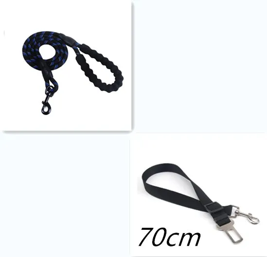 Reflective nylon dog leash 1.5m with black foam handle and zinc alloy hook on a black background