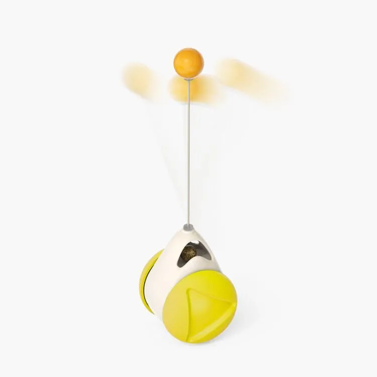 Cat rotating windmill toy with suction base on floor, two transparent bins, luminous ball, teeth grinding function, blue yellow green colour