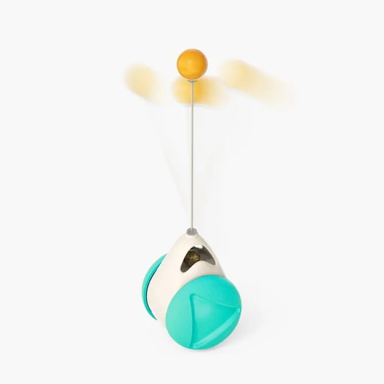 Cat rotating windmill toy with suction base on floor, two transparent bins, luminous ball, teeth grinding function, blue yellow green colour