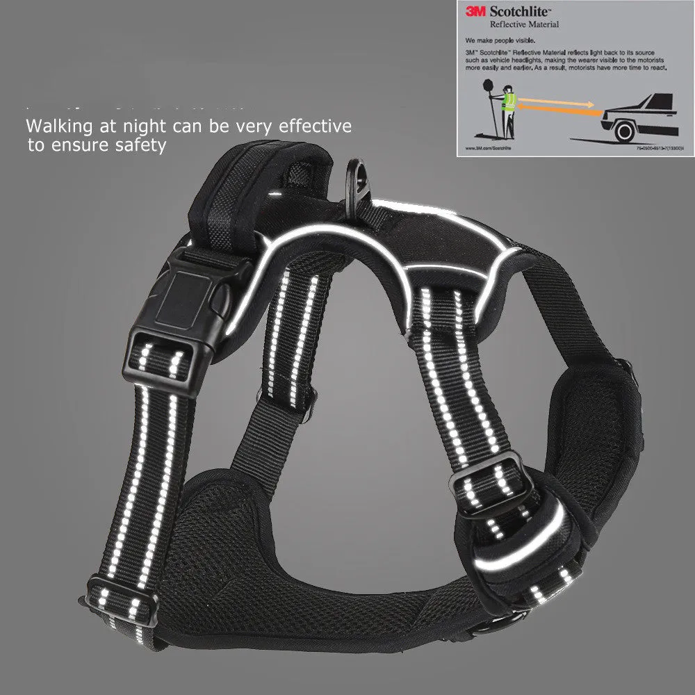 Breathable reflective no pull dog harness vest in black for medium to large dogs