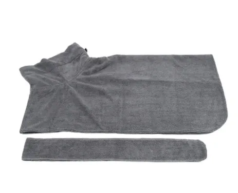 Blue dog bathrobe made of microfiber with adjustable hook and loop strap for drying after bath