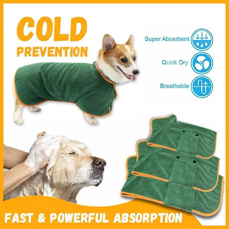 Blue dog bathrobe made of microfiber with adjustable hook and loop strap for drying after bath