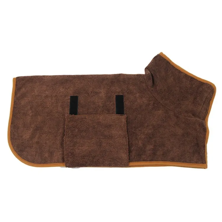 Blue dog bathrobe made of microfiber with adjustable hook and loop strap for drying after bath
