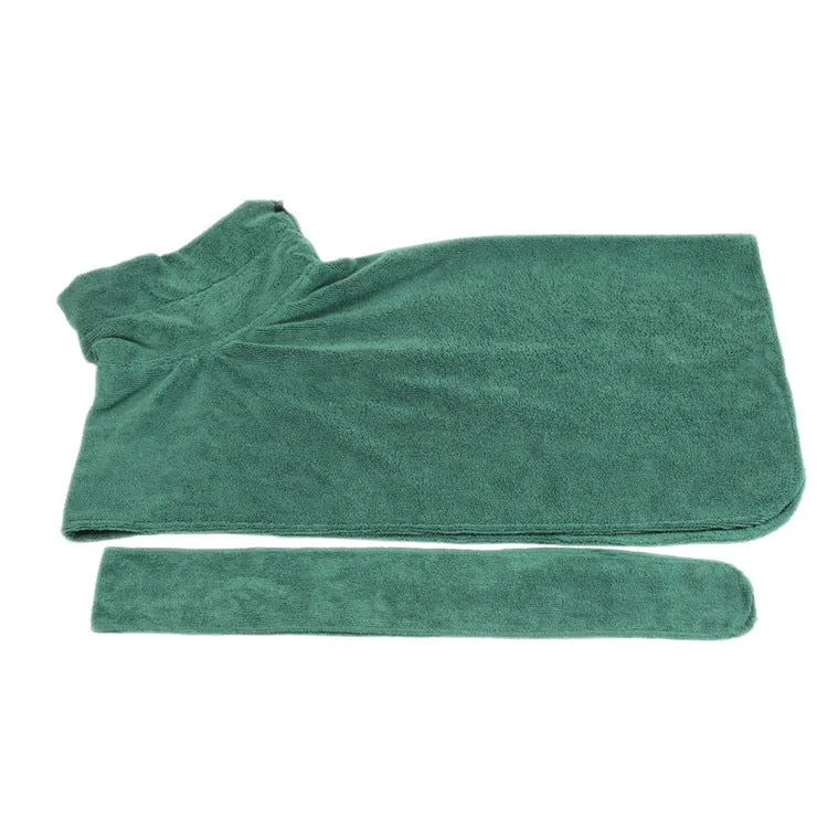 Blue dog bathrobe made of microfiber with adjustable hook and loop strap for drying after bath