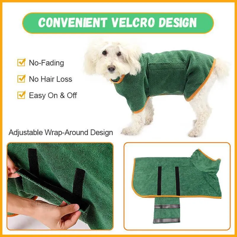 Blue dog bathrobe made of microfiber with adjustable hook and loop strap for drying after bath