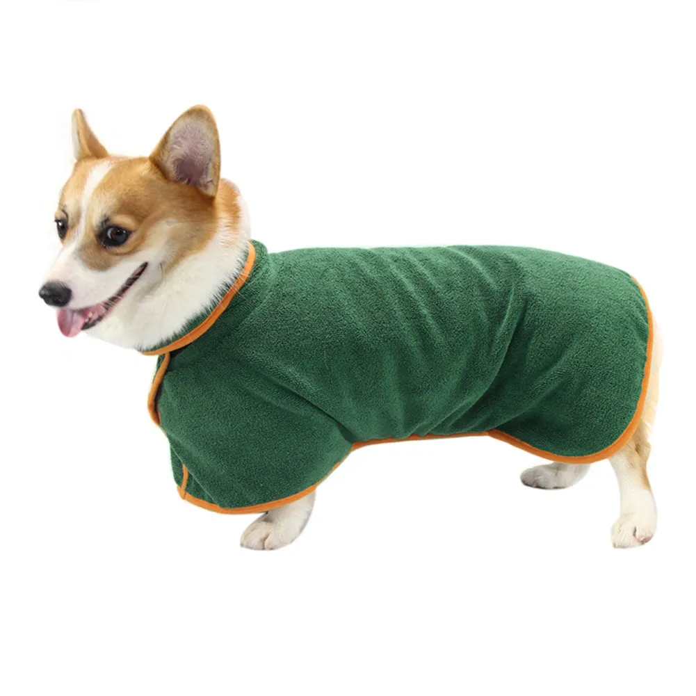 Blue dog bathrobe made of microfiber with adjustable hook and loop strap for drying after bath