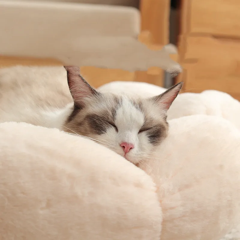 Flower shaped pet bed mat in green light pink colour, 40cm diameter, for small dogs and cats