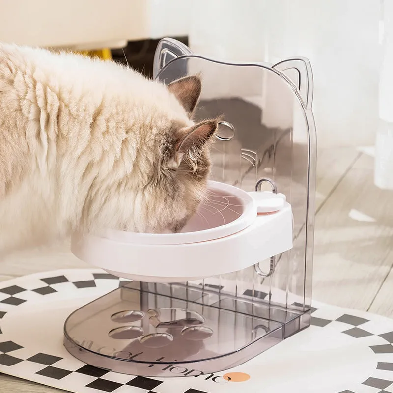 Grey pet bowl with removable hanging cage and adjustable height for feeding