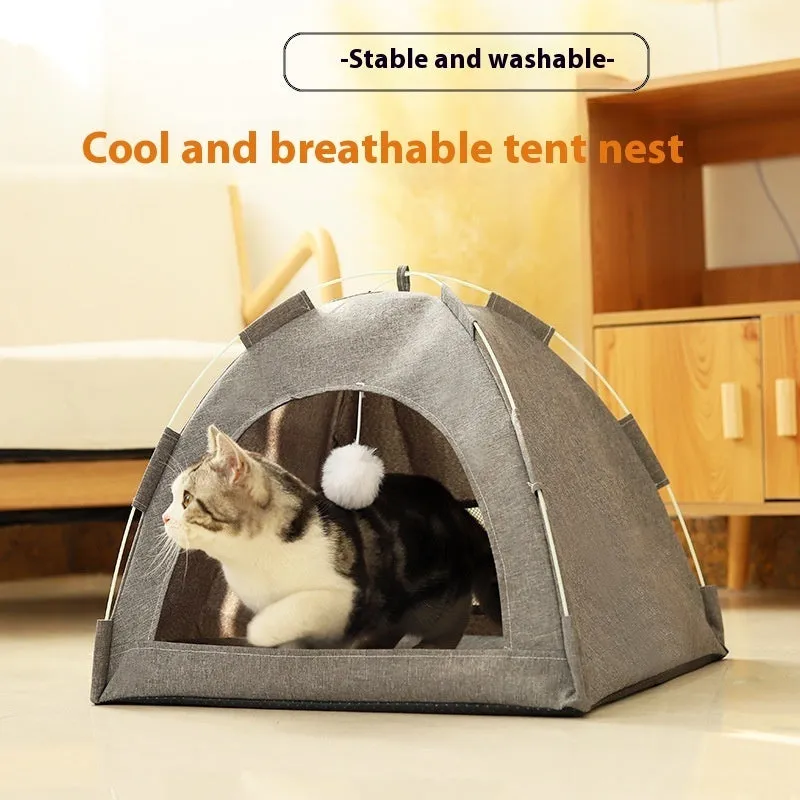 Breathable cloth cat tent nest in industry gray for indoor outdoor use, size medium