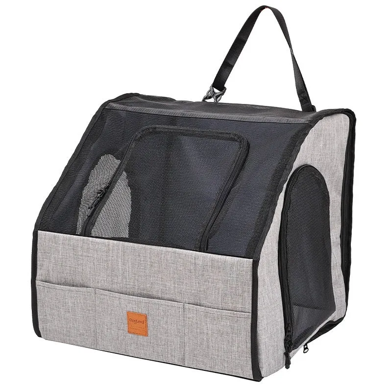Gray portable foldable car pet cage with waterproof Oxford dog mat and PVC pipe frame for dog travel
