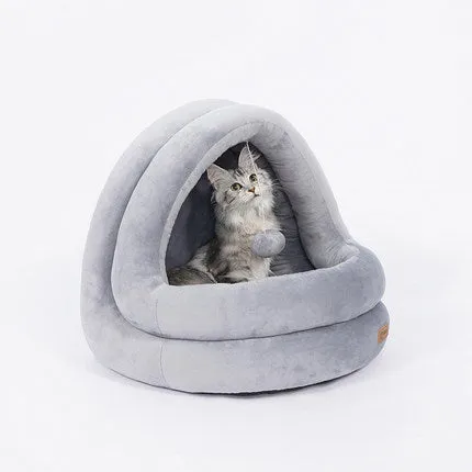 Beige grey crystal velvet cat house bed with removable mattress for kittens and small dogs