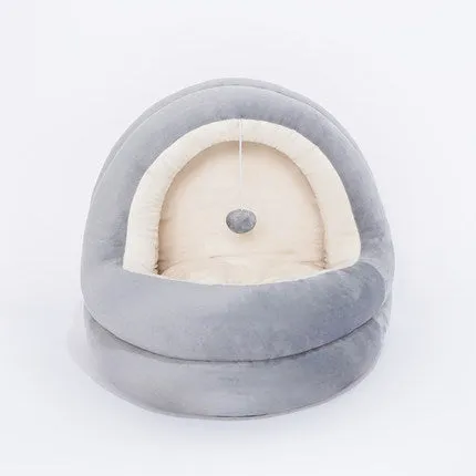 Beige grey crystal velvet cat house bed with removable mattress for kittens and small dogs