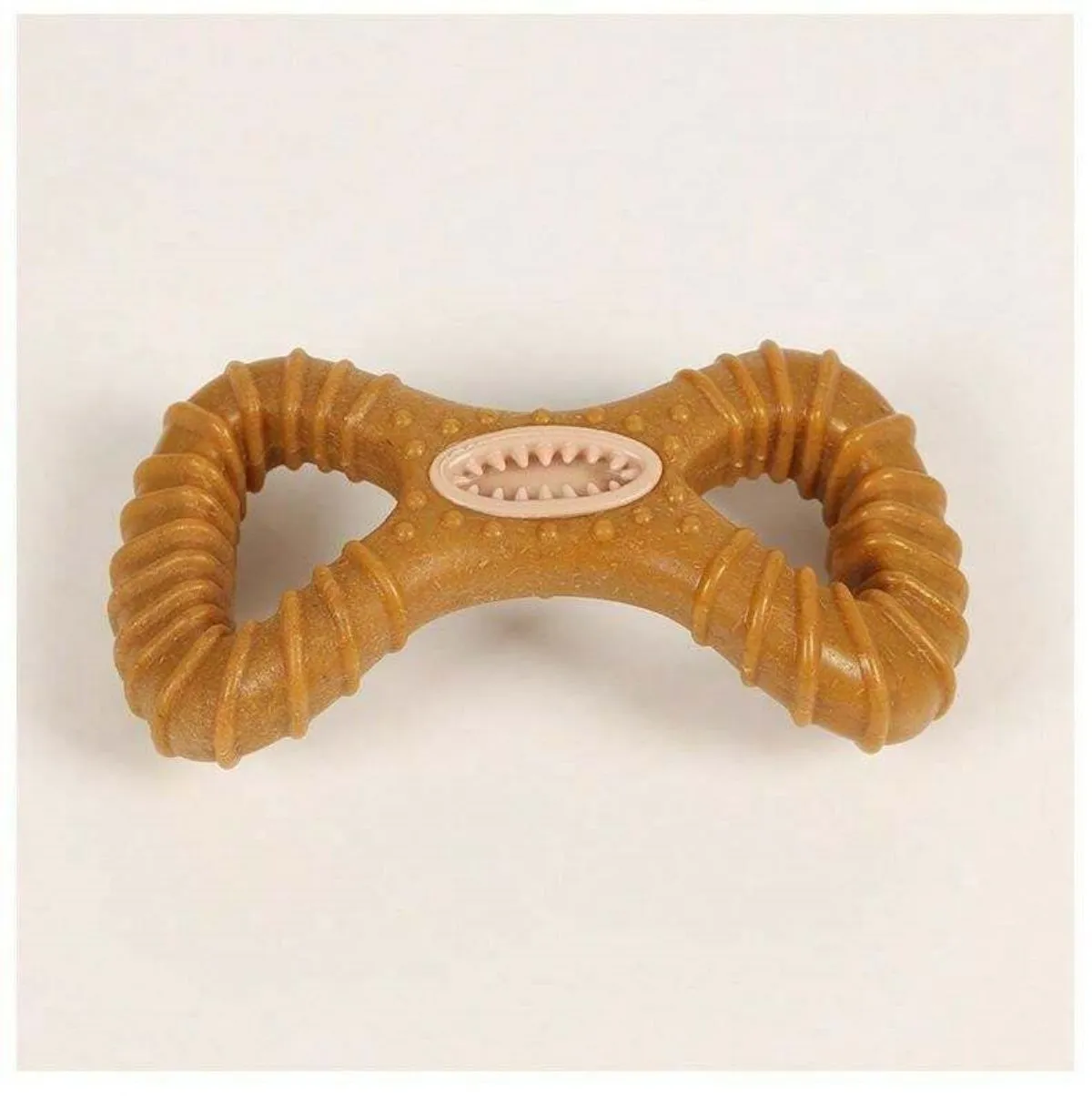 Durable rubber dog chew bone toy in Y-shape and 8-shape designs for teeth cleaning.