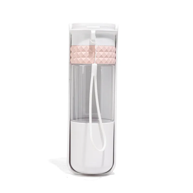 Portable dog water cup with one-click lock, food-grade ABS construction, available in various colours for outdoor pet hydration