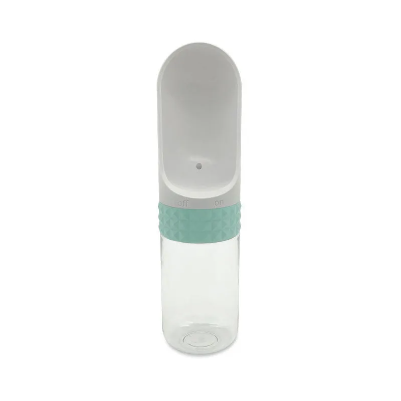 Portable dog water cup with one-click lock, food-grade ABS construction, available in various colours for outdoor pet hydration