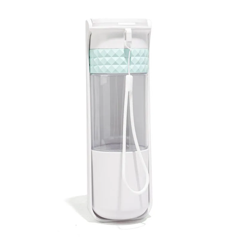 Portable dog water cup with one-click lock, food-grade ABS construction, available in various colours for outdoor pet hydration