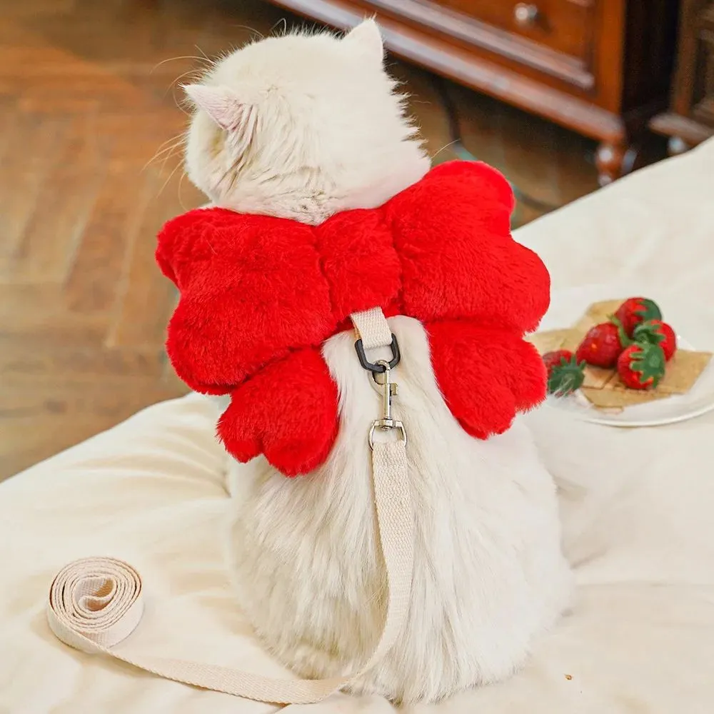 Pet bow chest strap traction rope in pink, size M, on a small dog with cute bow on back