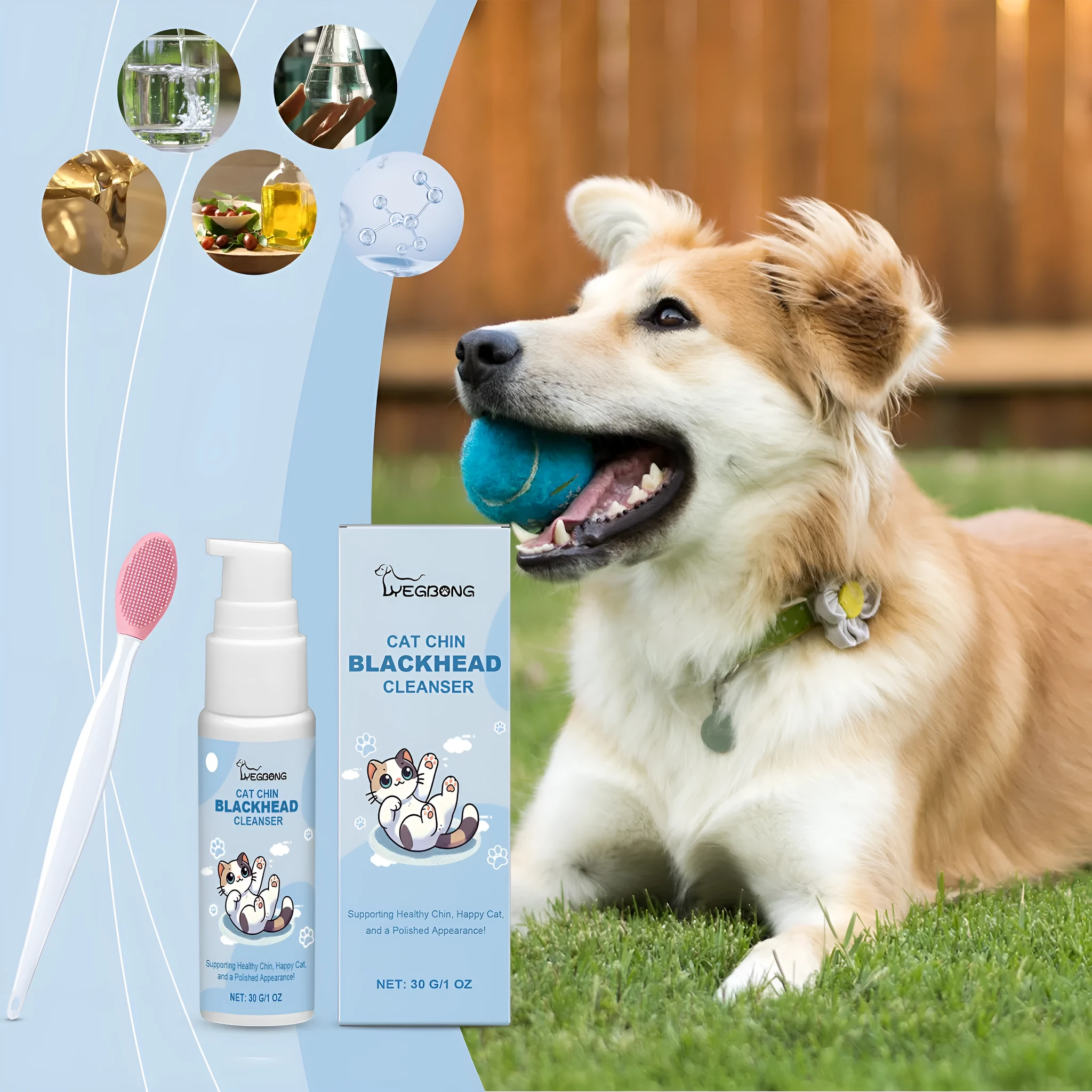 Pet oral cleaning set with 30g solution and brush for dog and cat mouth decontamination