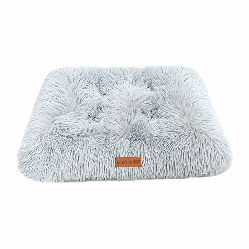 Thick warm plush pet cushion mat for dog or cat kennel bed in light grey colour