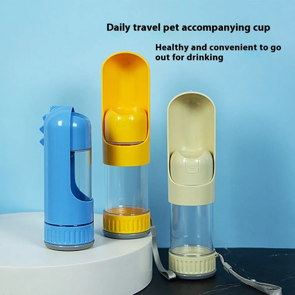 Portable folding plastic pet cup 350ml in Beige White on a travel surface