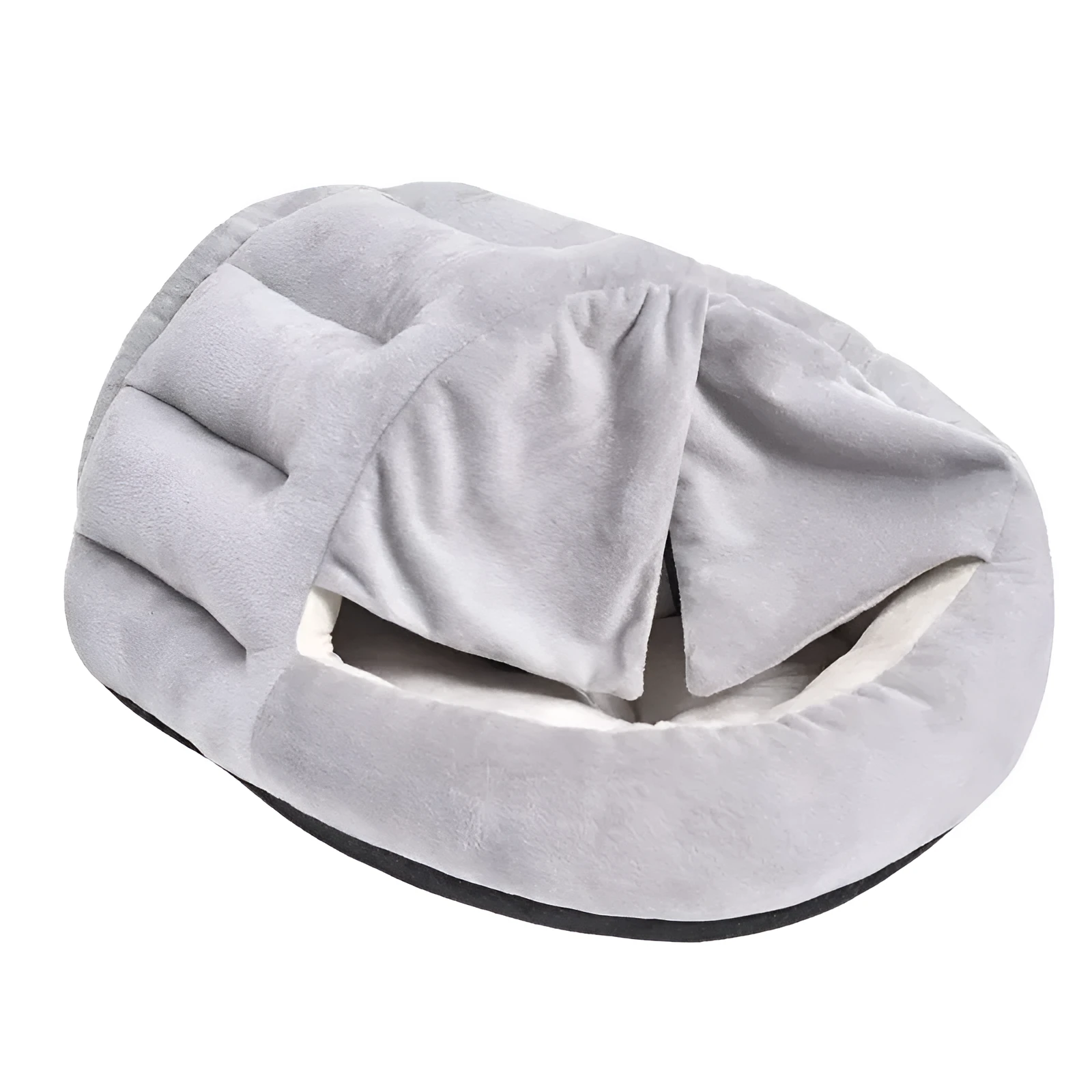 Grey curtain cat nest semi-closed winter bed short plush PP cotton 50x40cm