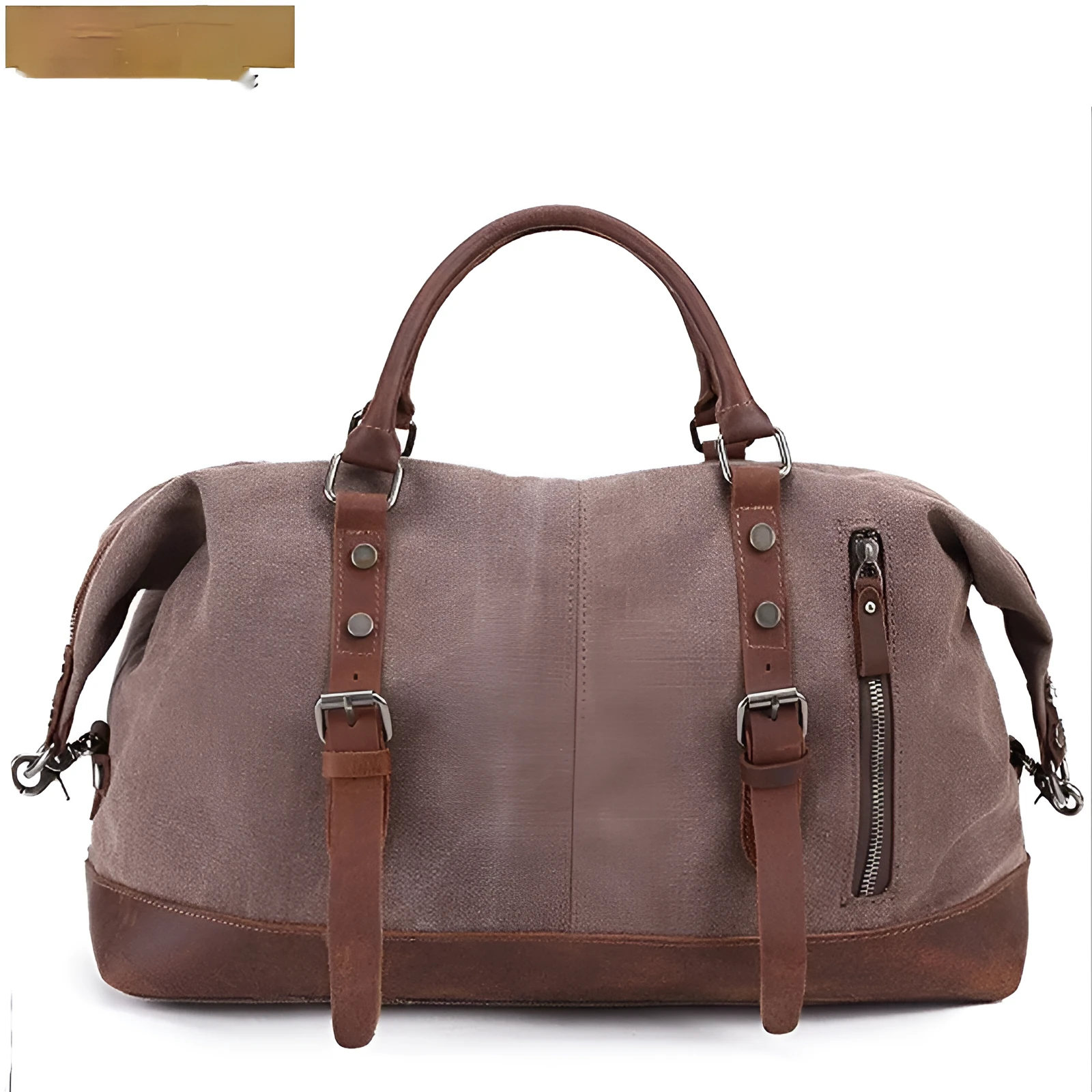 Canvas travel messenger shoulder bag with Crazy Horse leather trim, large capacity 36-55L, retro style, khaki colour
