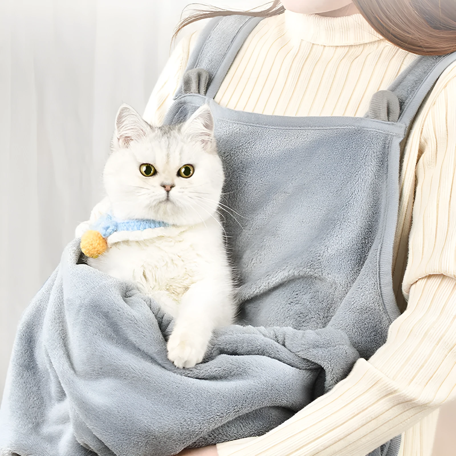 Grey soft plush non-stick pet apron for cats and small dogs, Arctic velvet fabric