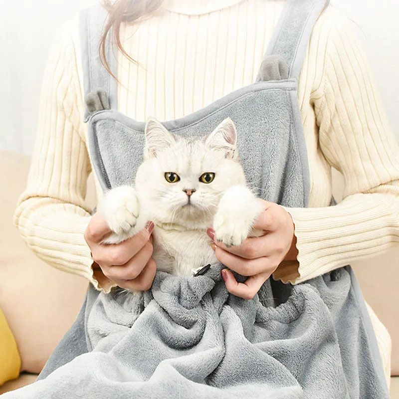 Grey soft plush non-stick pet apron for cats and small dogs, Arctic velvet fabric