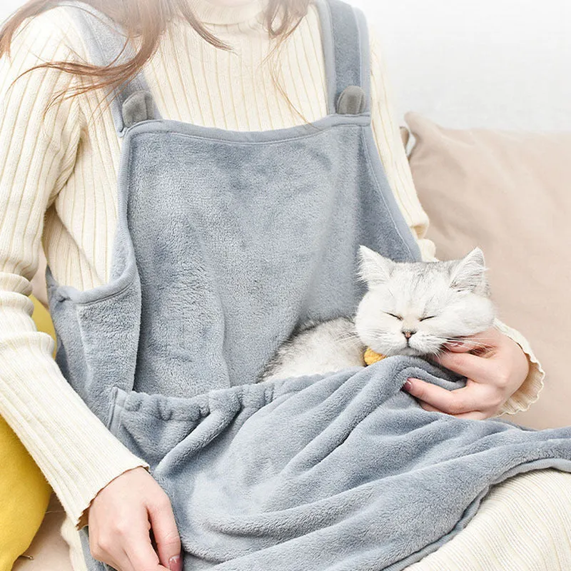 Grey soft plush non-stick pet apron for cats and small dogs, Arctic velvet fabric
