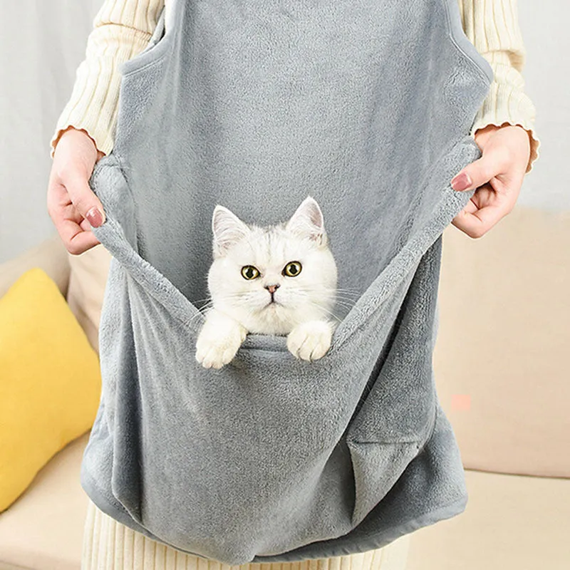 Grey soft plush non-stick pet apron for cats and small dogs, Arctic velvet fabric