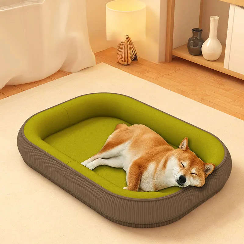 Corduroy fleece dog kennel bed for large and medium dogs, available in gray and green