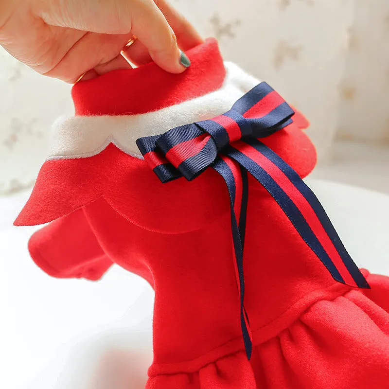British-style polyester woolen cloth pet skirt costume in Navy Blue on a cat, autumn winter design