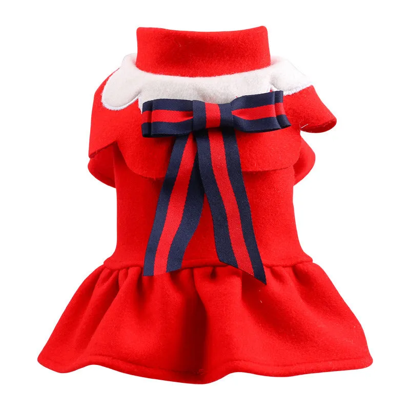 British-style polyester woolen cloth pet skirt costume in Navy Blue on a cat, autumn winter design