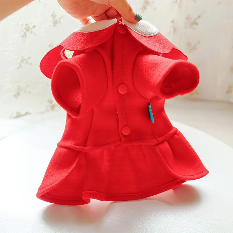 British-style polyester woolen cloth pet skirt costume in Navy Blue on a cat, autumn winter design