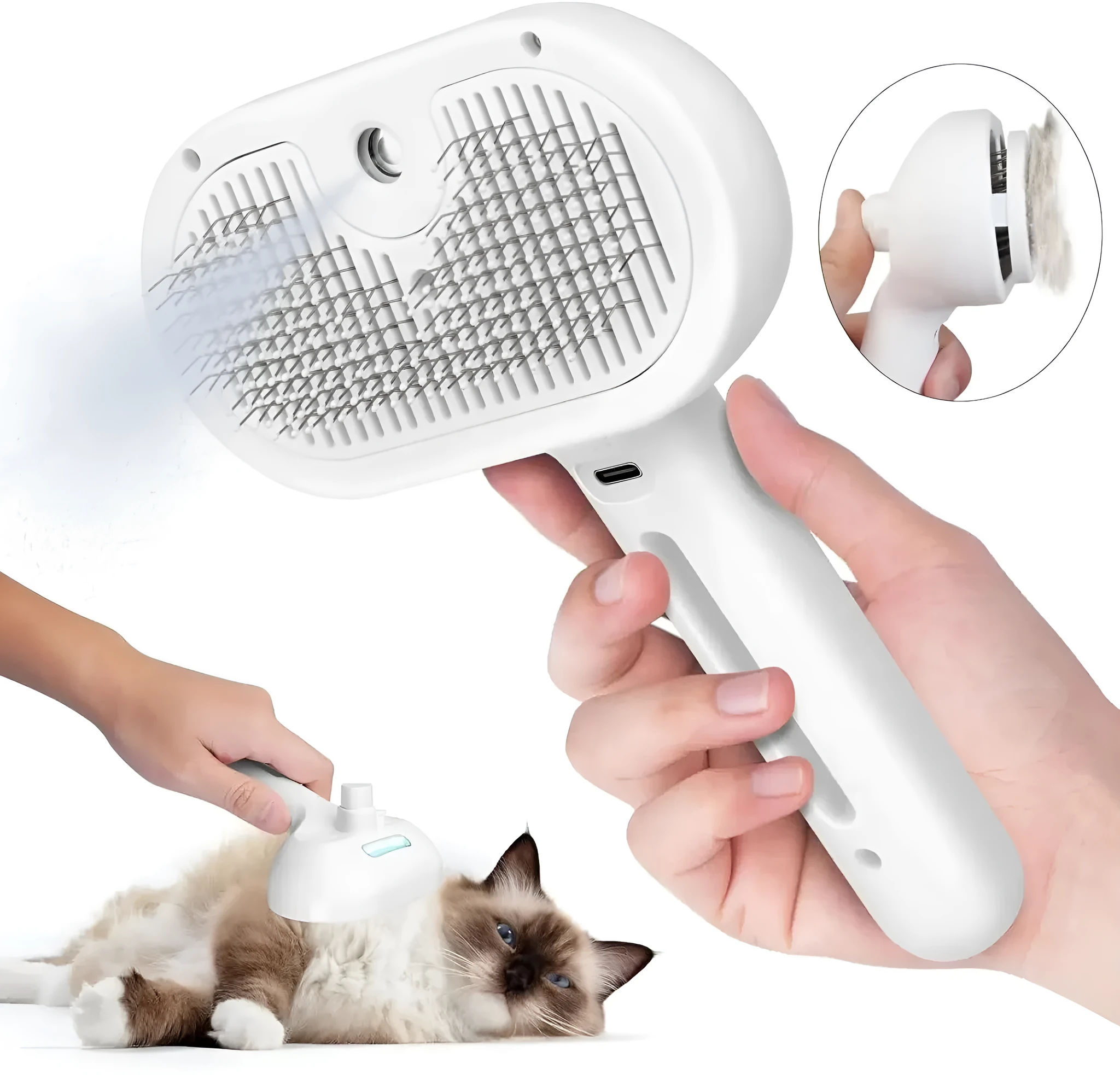 Pet spray hair comb with water mist for grooming cats and dogs, plastic construction, available in green