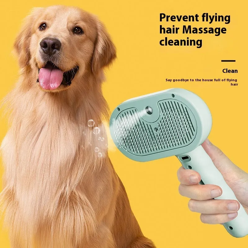 Pet spray hair comb with water mist for grooming cats and dogs, plastic construction, available in green