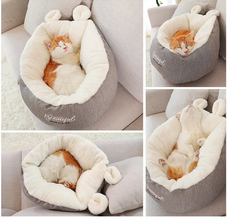 Grey cotton pet dog bed warming sleeping bag cushion with size S or M option for small to medium dogs