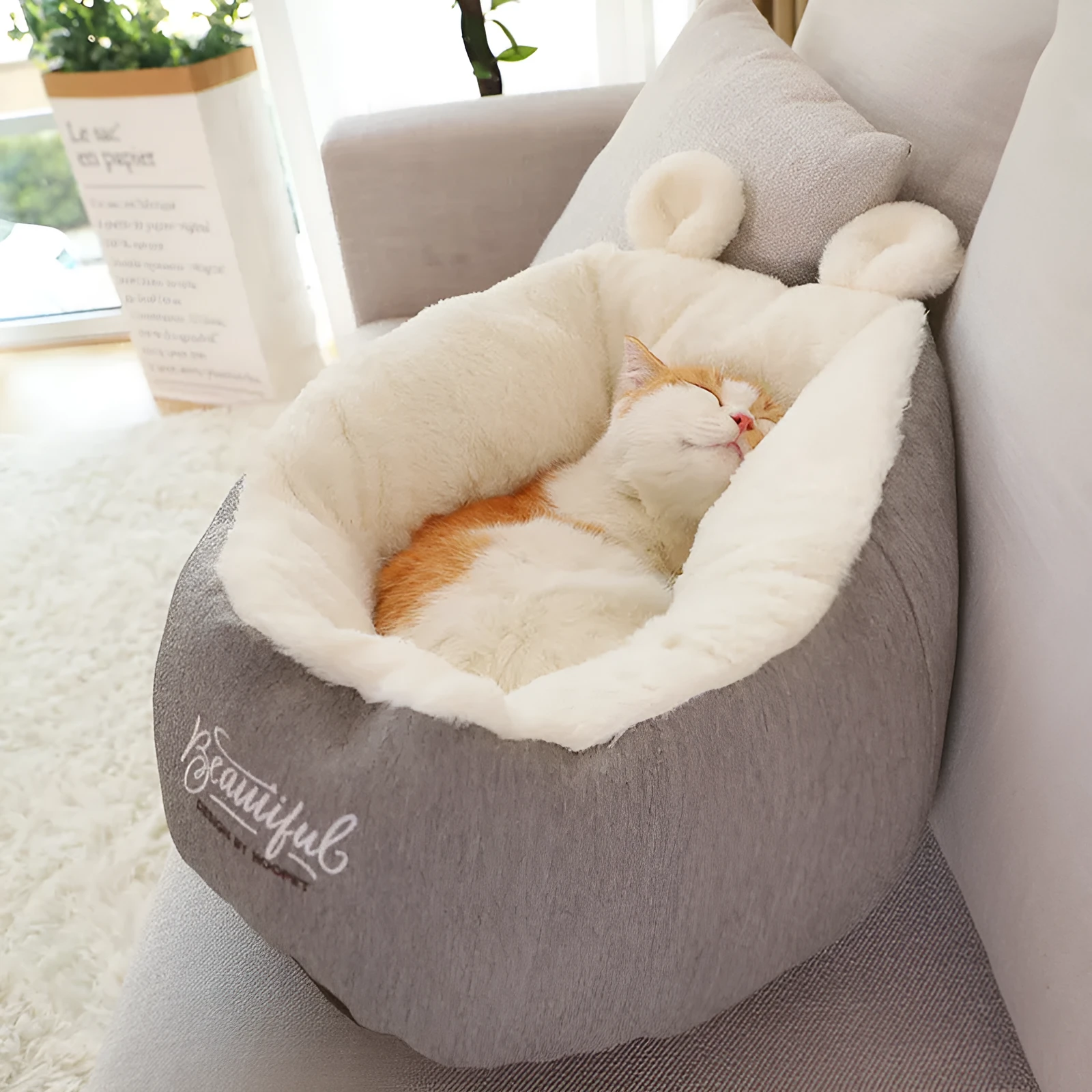 Grey cotton pet dog bed warming sleeping bag cushion with size S or M option for small to medium dogs