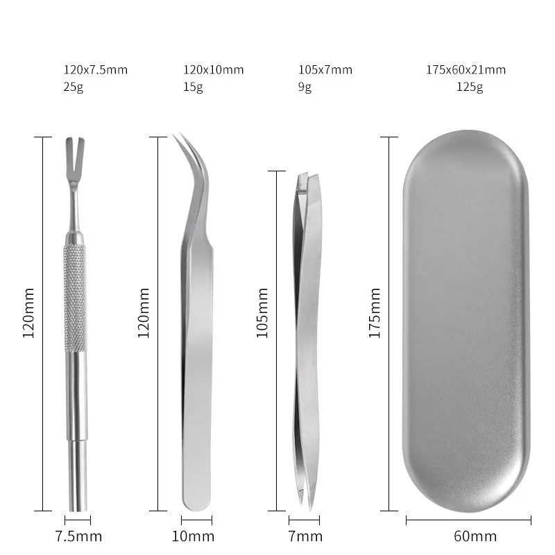 Three silver stainless steel tick clips with grate-style heads for pet parasite removal