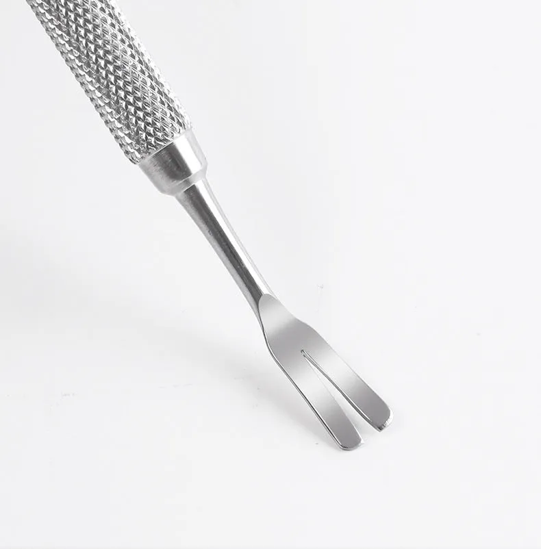 Three silver stainless steel tick clips with grate-style heads for pet parasite removal