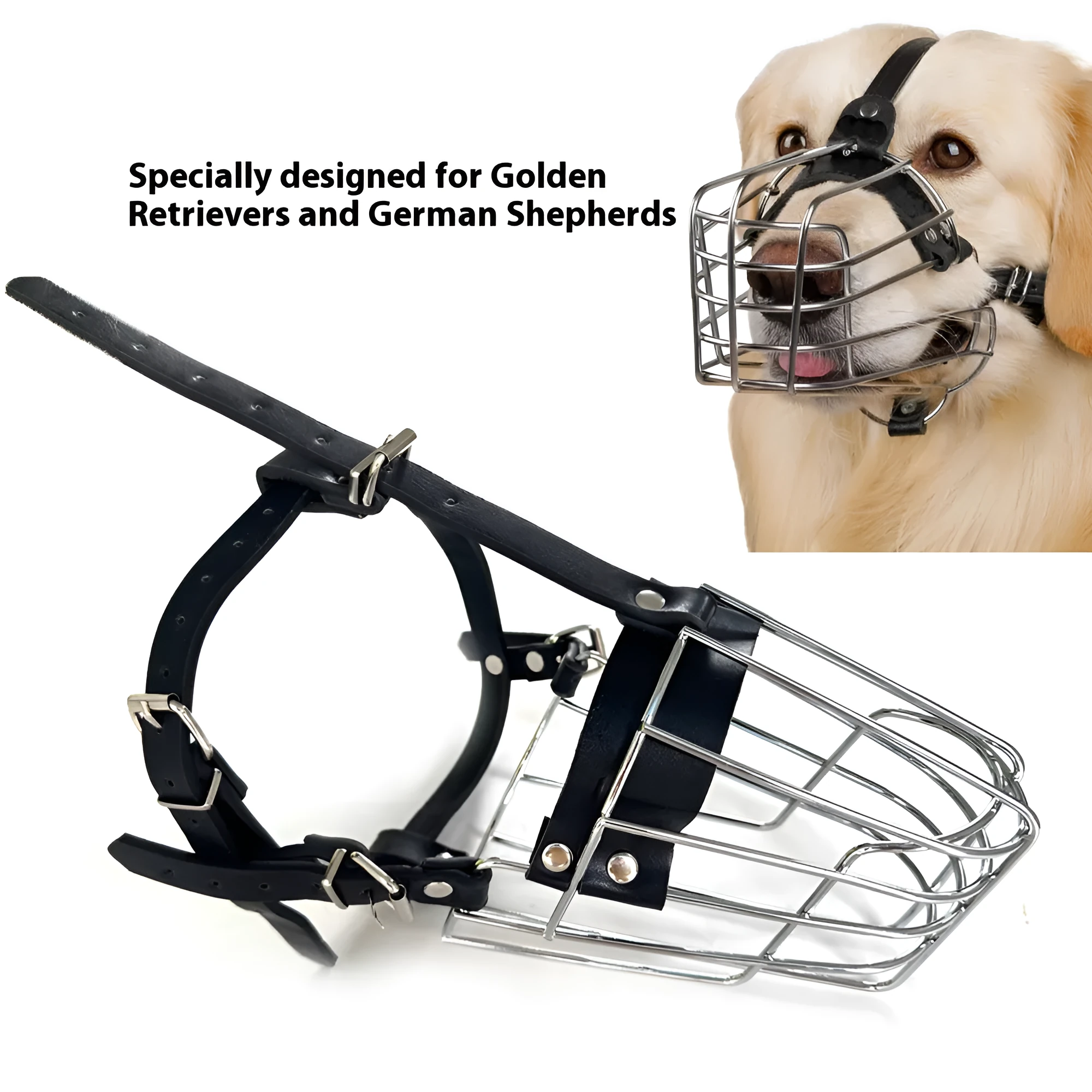 Black metal dog mouth cover for golden retriever and German shepherd breeds