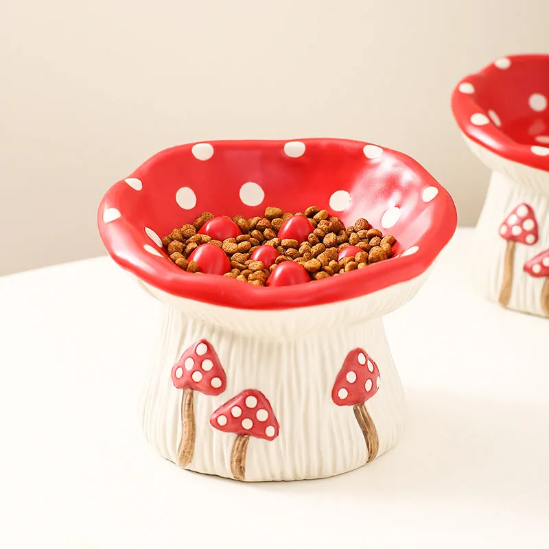 Creative mushroom modelling tall pet bowl for cat and dog food and water feeding