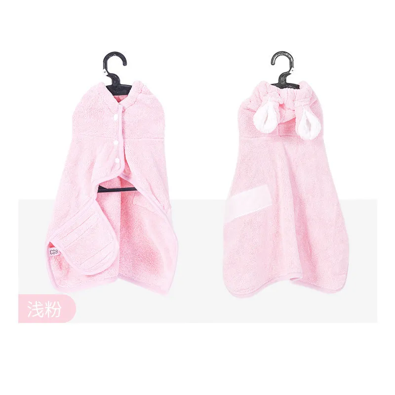 Blue pet drying bathrobe wrap for cats and dogs, absorbent towel with size S dimensions