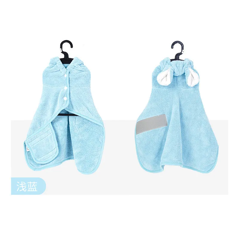 Blue pet drying bathrobe wrap for cats and dogs, absorbent towel with size S dimensions