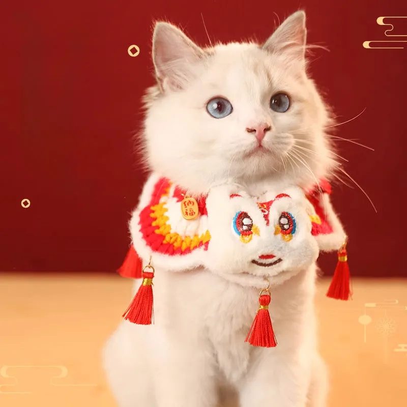 New Year pet scarf collar in Lion Dance Blessing design for cats and small dogs