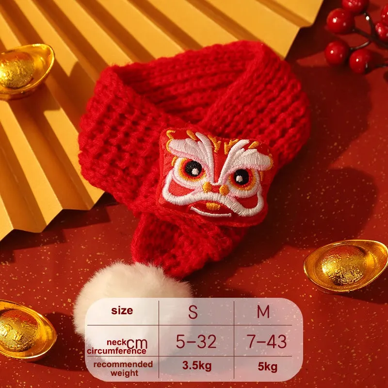 New Year pet scarf collar in Lion Dance Blessing design for cats and small dogs