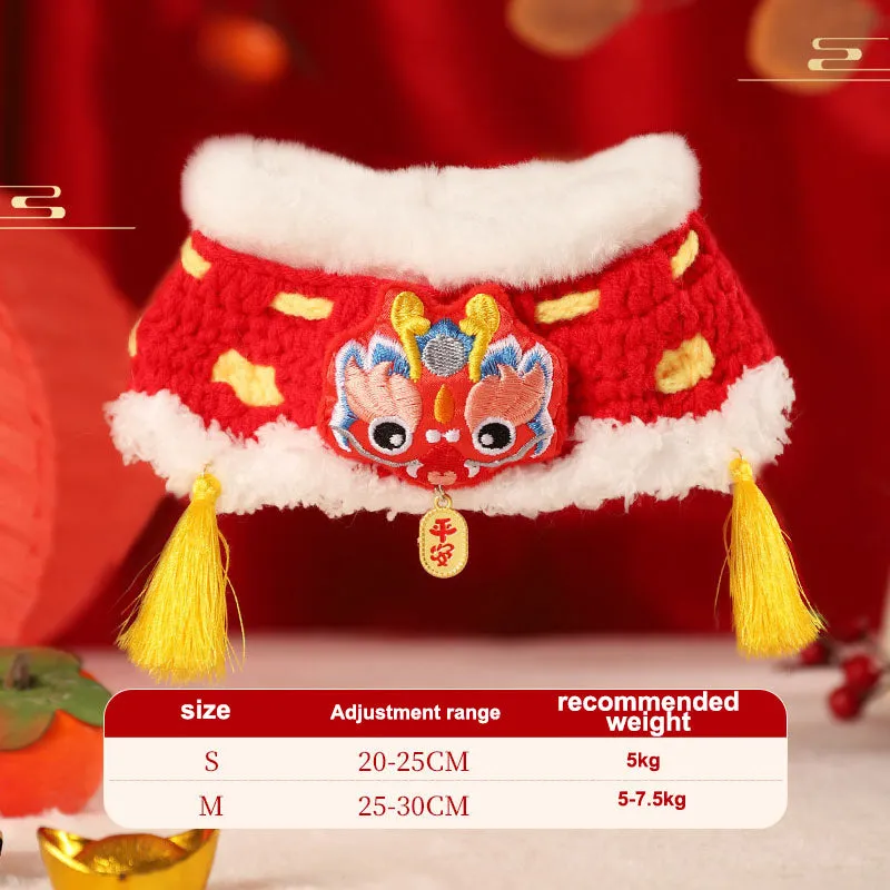 New Year pet scarf collar in Lion Dance Blessing design for cats and small dogs